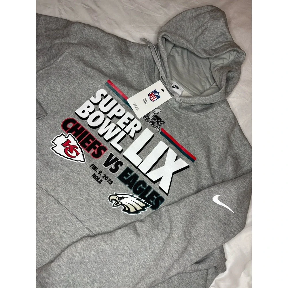 Nike Super Bowl LIX 59 Chiefs‎ vs Eagles NFL Hoodie Sweatshirt XXL Grey NWT $128